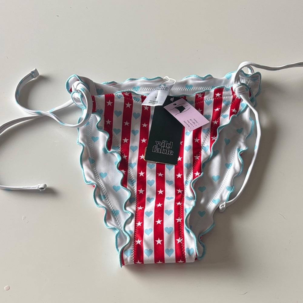 wild fable Red, White & Light Blue Striped Heart Tie-Side Bikini Bottoms